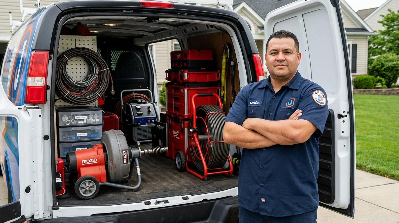 Professional drain cleaning equipment and Johns Plumbing LLC plumber in Dodgeville
