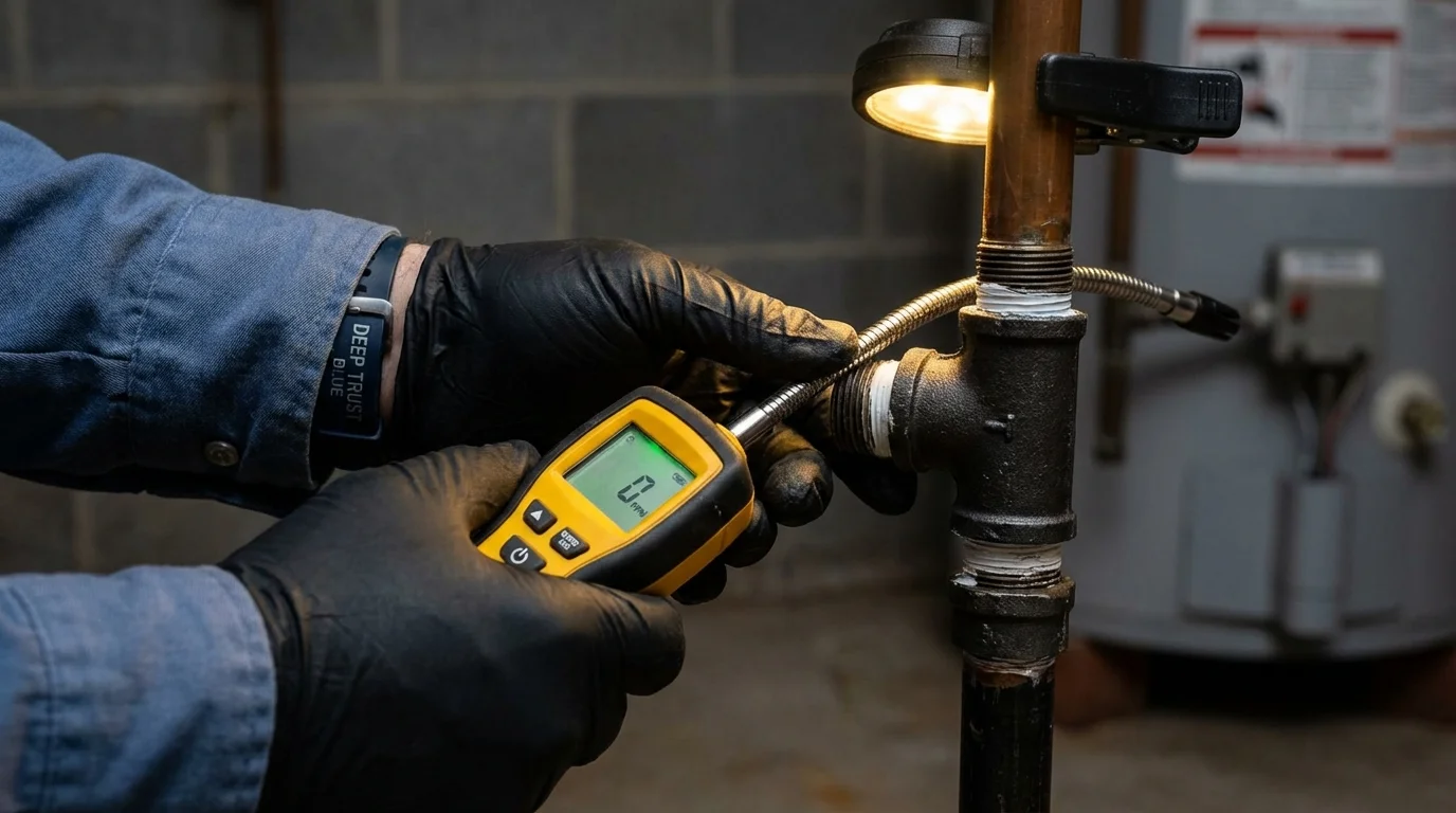 Gas leak detection with electronic sniffer by Johns Plumbing LLC in Dodgeville