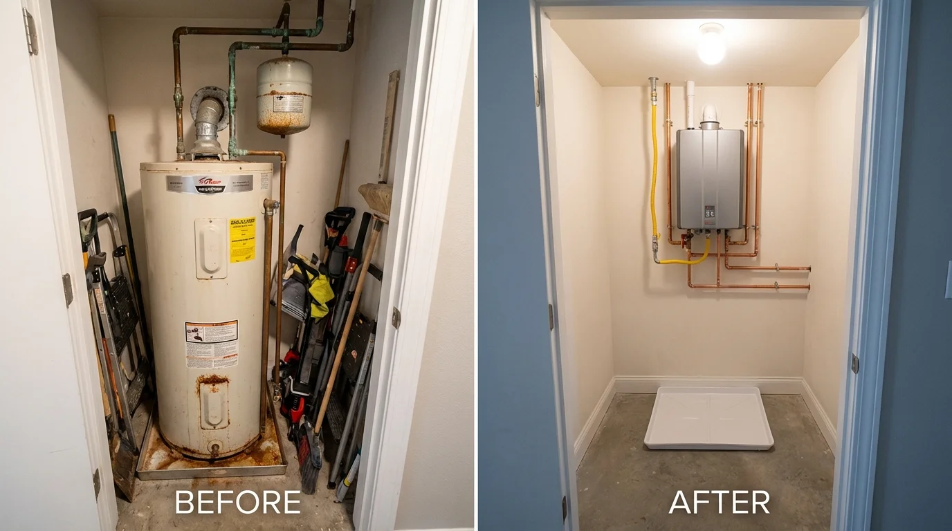 Tank water heater versus wall-mounted tankless unit comparison for Dodgeville, WI homeowners